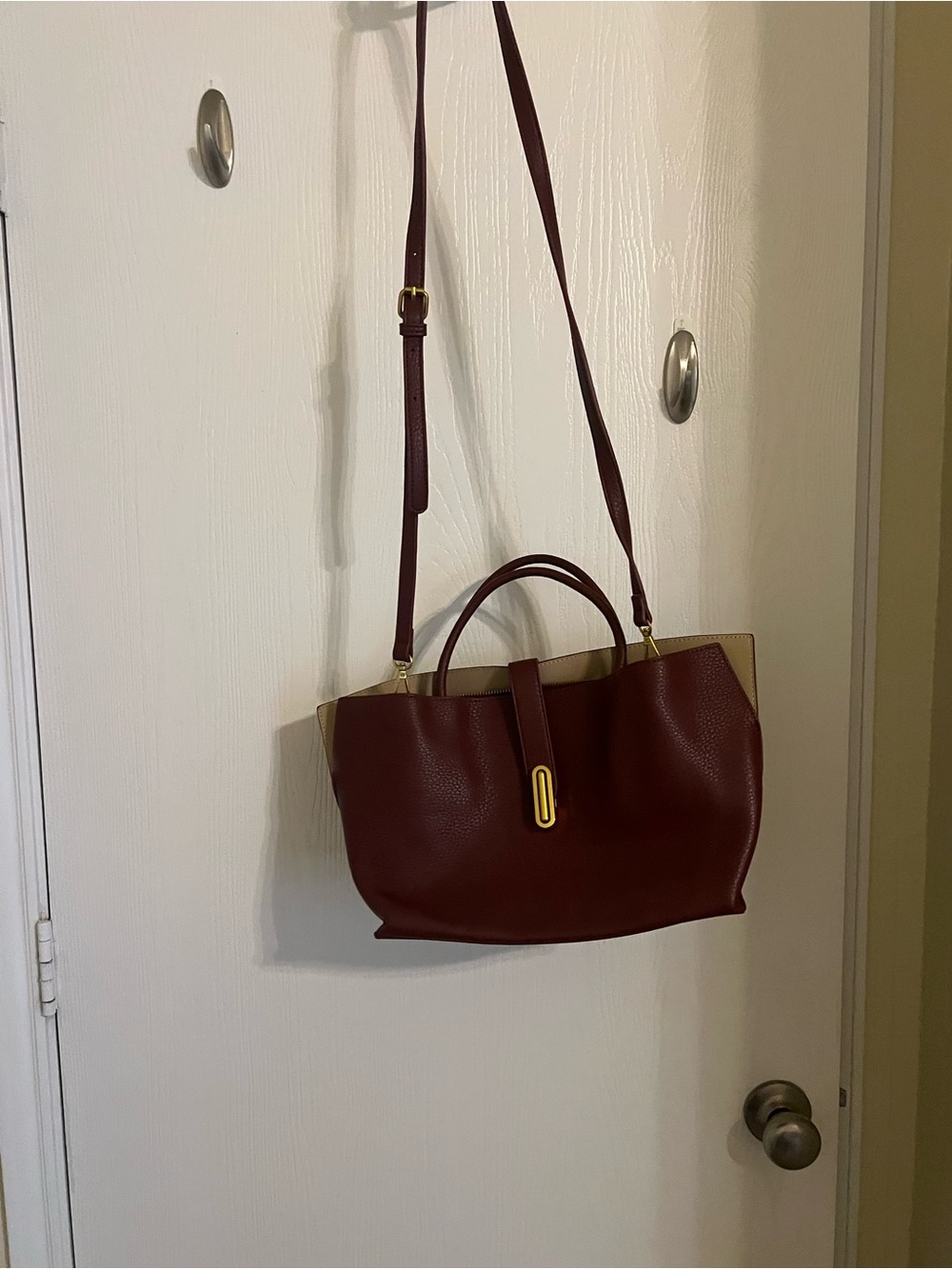 Amazon Women's Burgundy Shoulder Bag with Gold Accent